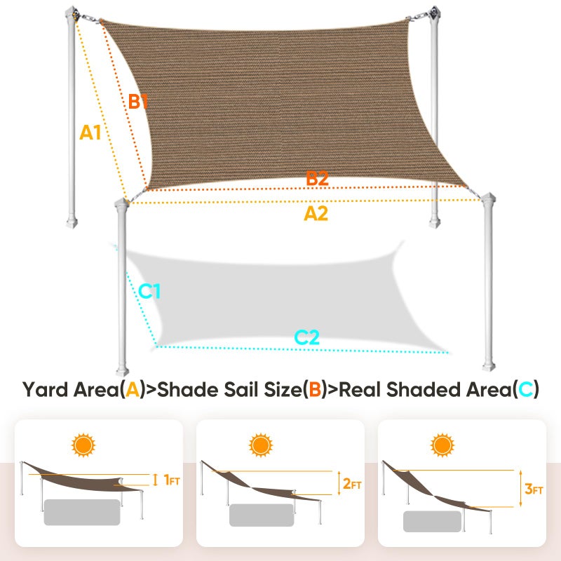 Quictent 185G HDPE Square 24x24FT Sun Shade Sail Canopy 98% UV Block Top Outdoor Cover Patio Garden with Hardware Kit (Brown) - Image 2